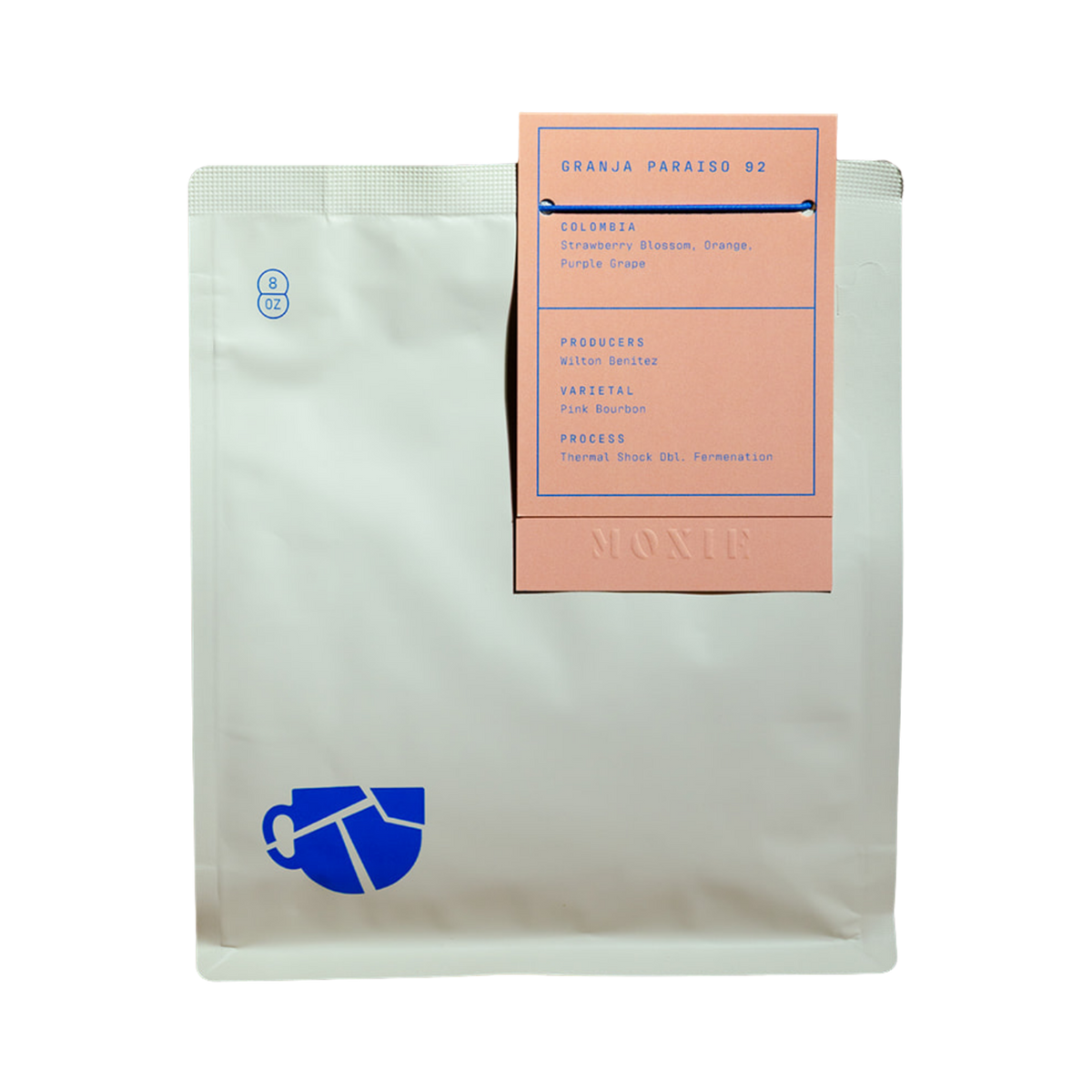 The Pull & Pour Shop Granja Paraiso 92 coffee bag with a pink label detailing Pink Bourbon double fermentation process
