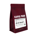 The Pull & Pour Shop Fruit Basket light roast coffee bag in deep maroon packaging against a light pink background.