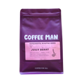 The Pull & Pour Shop Juicy Berry experimental light roast coffee in a purple 8oz bag with a pink label.