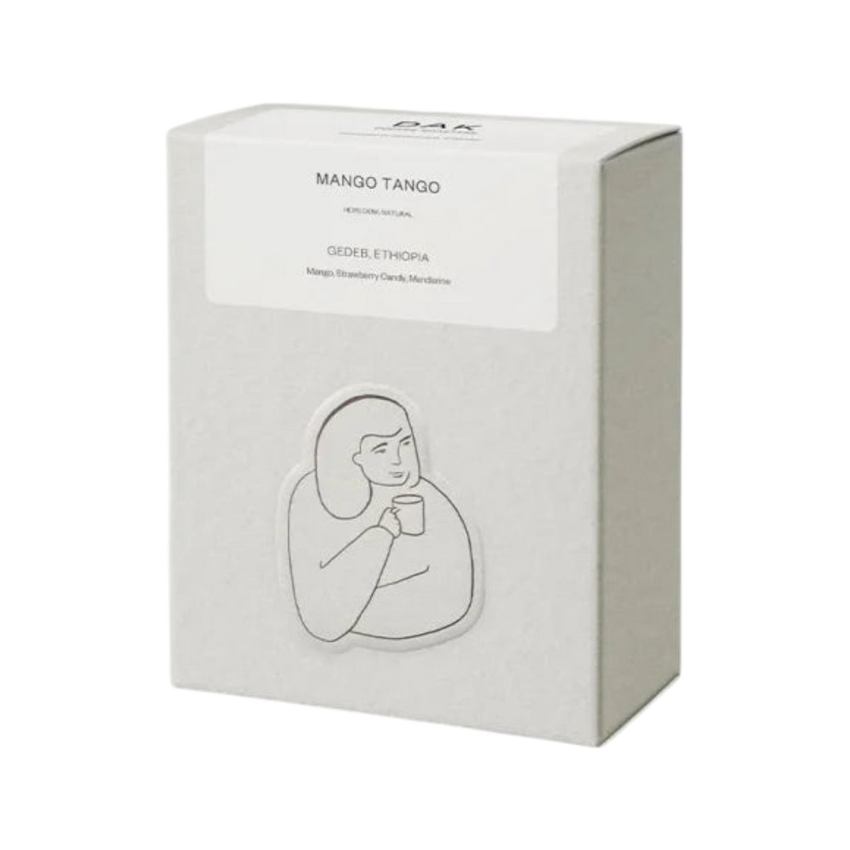 The Pull & Pour Shop Mango Tango Ethiopian natural coffee box with minimalist line art illustration