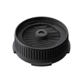 The Pull & Pour Shop AeroPress Flow Control Filter Cap in black plastic with a pressure-actuated valve design.