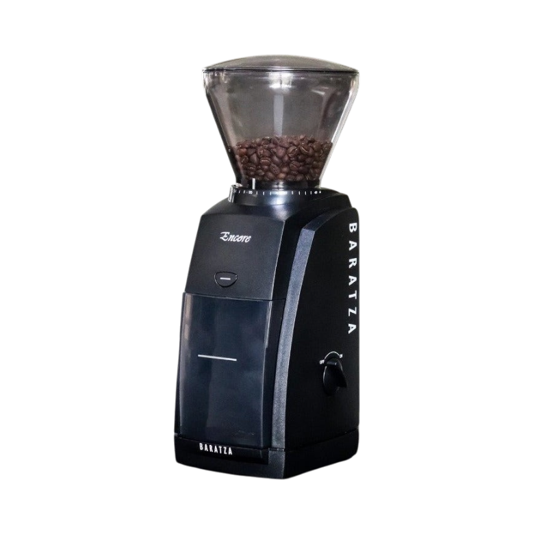The Pull & Pour Shop Baratza Encore black electric coffee grinder with conical burrs and clear bean hopper