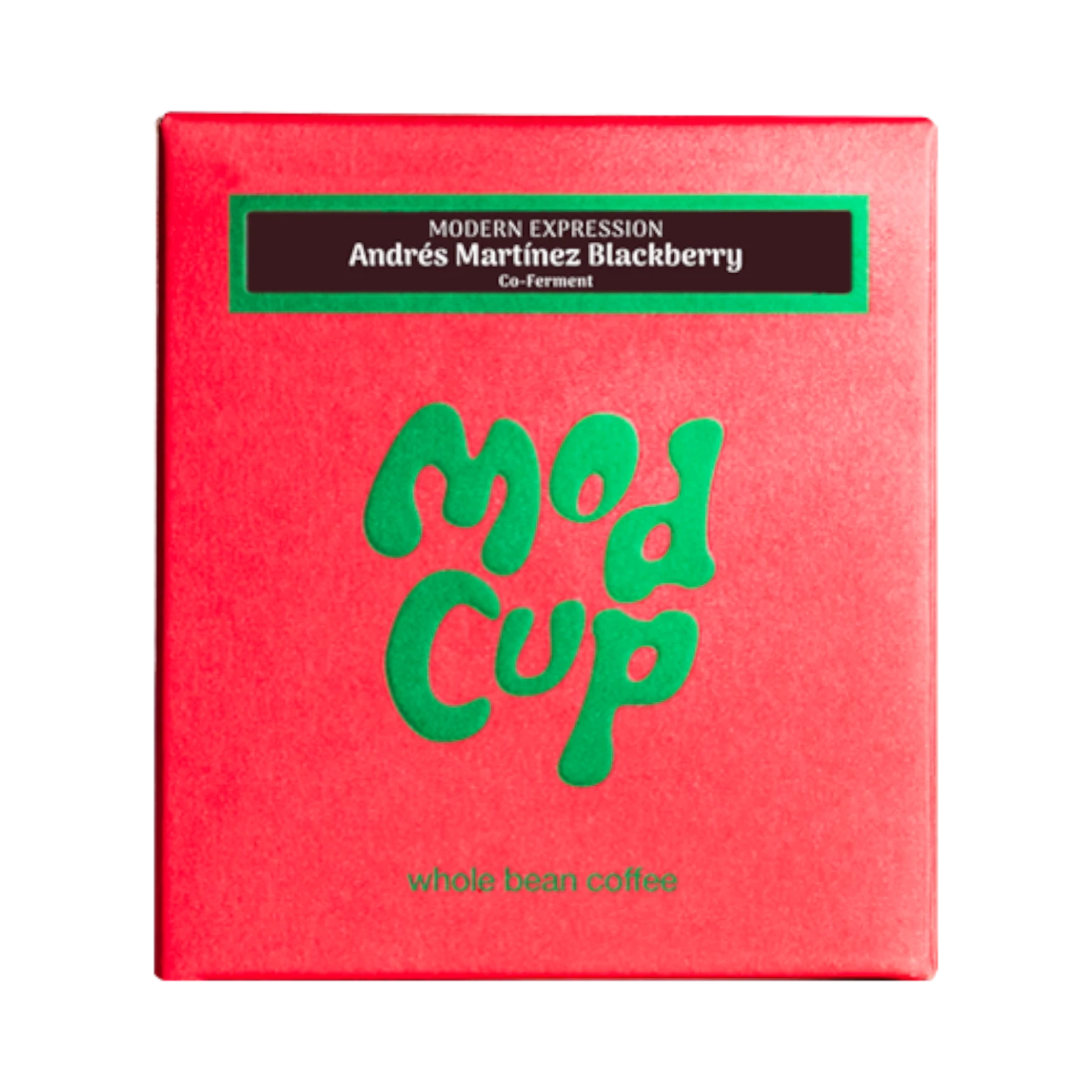 The Pull & Pour Shop Andres Martinez Blackberry Co-Ferment coffee box in bright red with green embossed logo