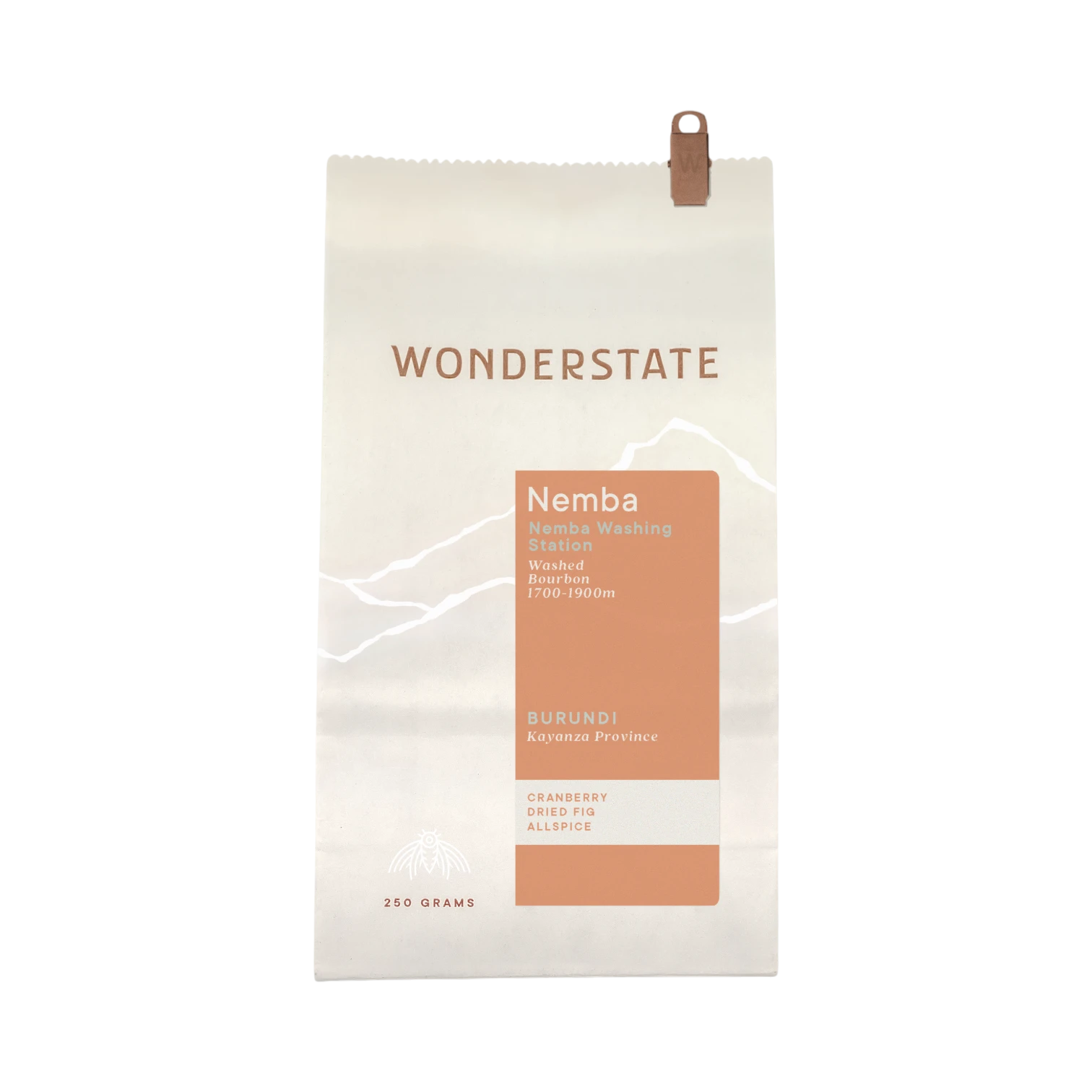 The Pull & Pour Shop Burundi Nemba coffee bag featuring a minimalist cream and terracotta design with flavor notes.