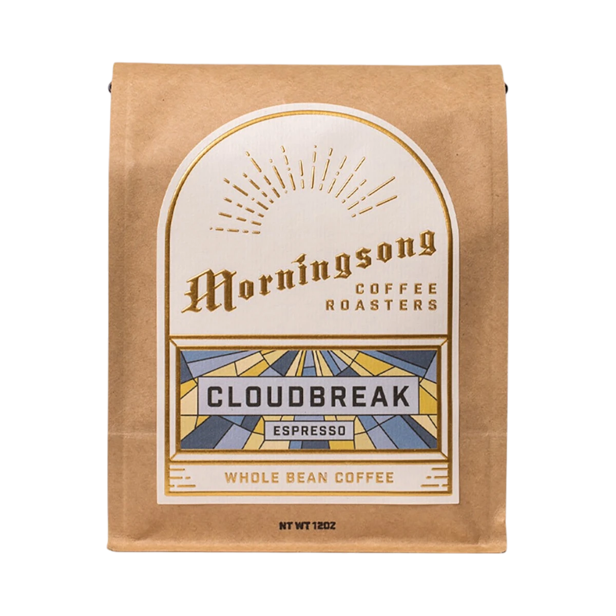 The Pull & Pour Shop Morningsong Coffee Roasters Cloudbreak espresso whole bean coffee in a brown paper bag.