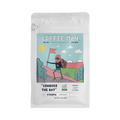 The Pull & Pour Shop Conquer The Day Ethiopia light roast coffee bag with a colorful hiker illustration