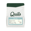 The Pull & Pour Shop Quills Coffee Guatemala Quetzal light roast coffee bag with green top and white label