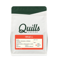 The Pull & Pour Shop Quills Coffee Inkwell signature blend medium roast coffee bag with white and orange label.