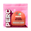 The Pull & Pour Shop Kenya Mara Estate coffee bag in bright pink packaging with strawberry and honeydew illustrations.