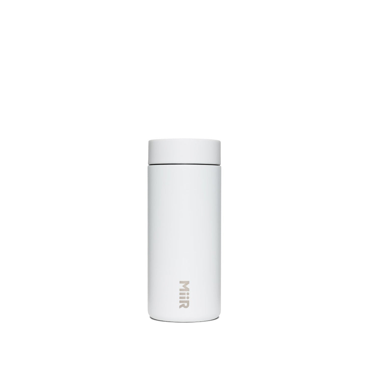 The Pull & Pour Shop MiiR 360 Traveler insulated tumbler in feather gray with a leakproof 360-degree lid.