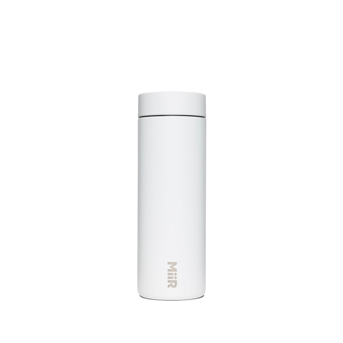 The Pull & Pour Shop MiiR 360 Traveler insulated tumbler in feather gray with a leakproof 360-degree lid.