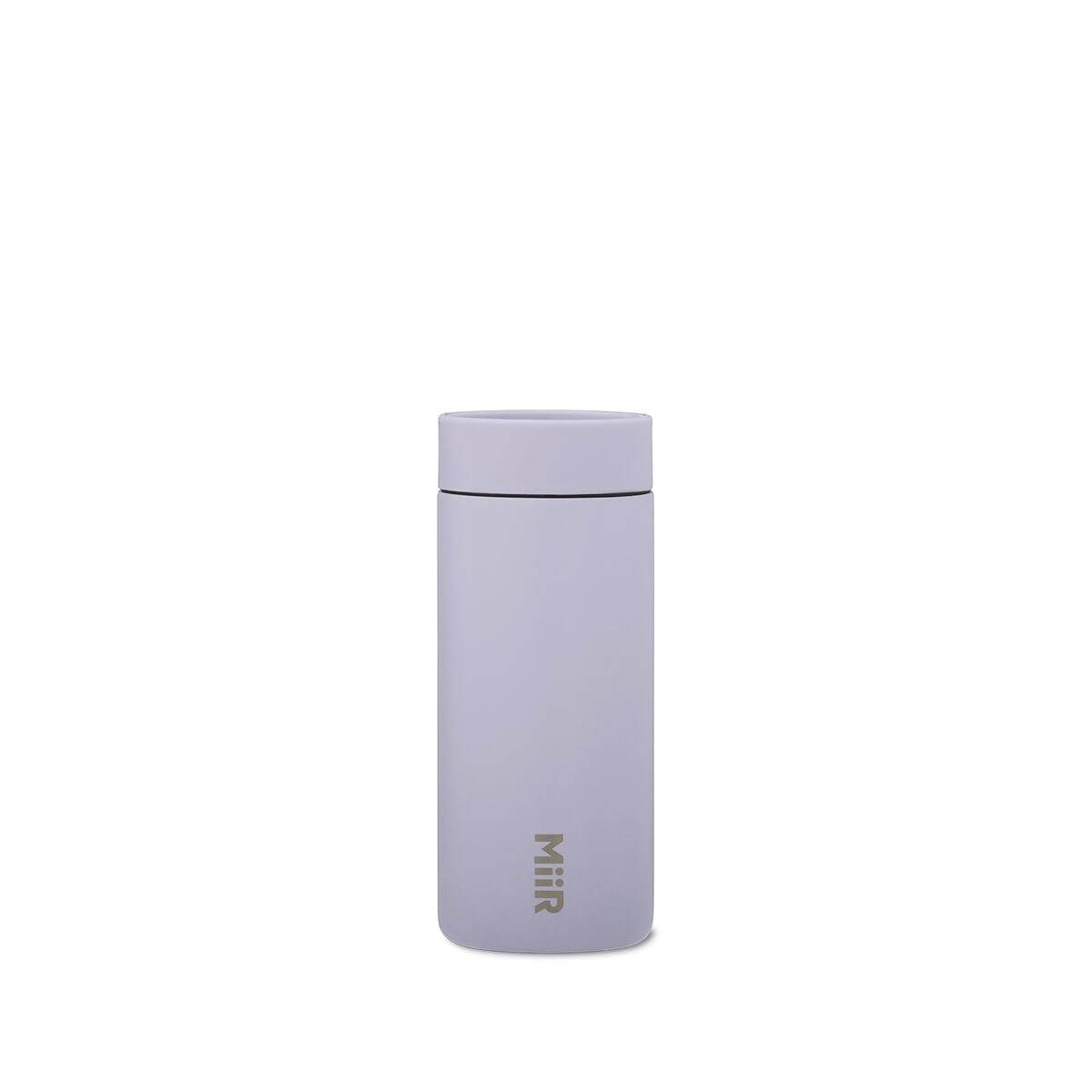 The Pull & Pour Shop MiiR 360 Traveler insulated tumbler in a light gray finish with a leakproof 360-degree lid.