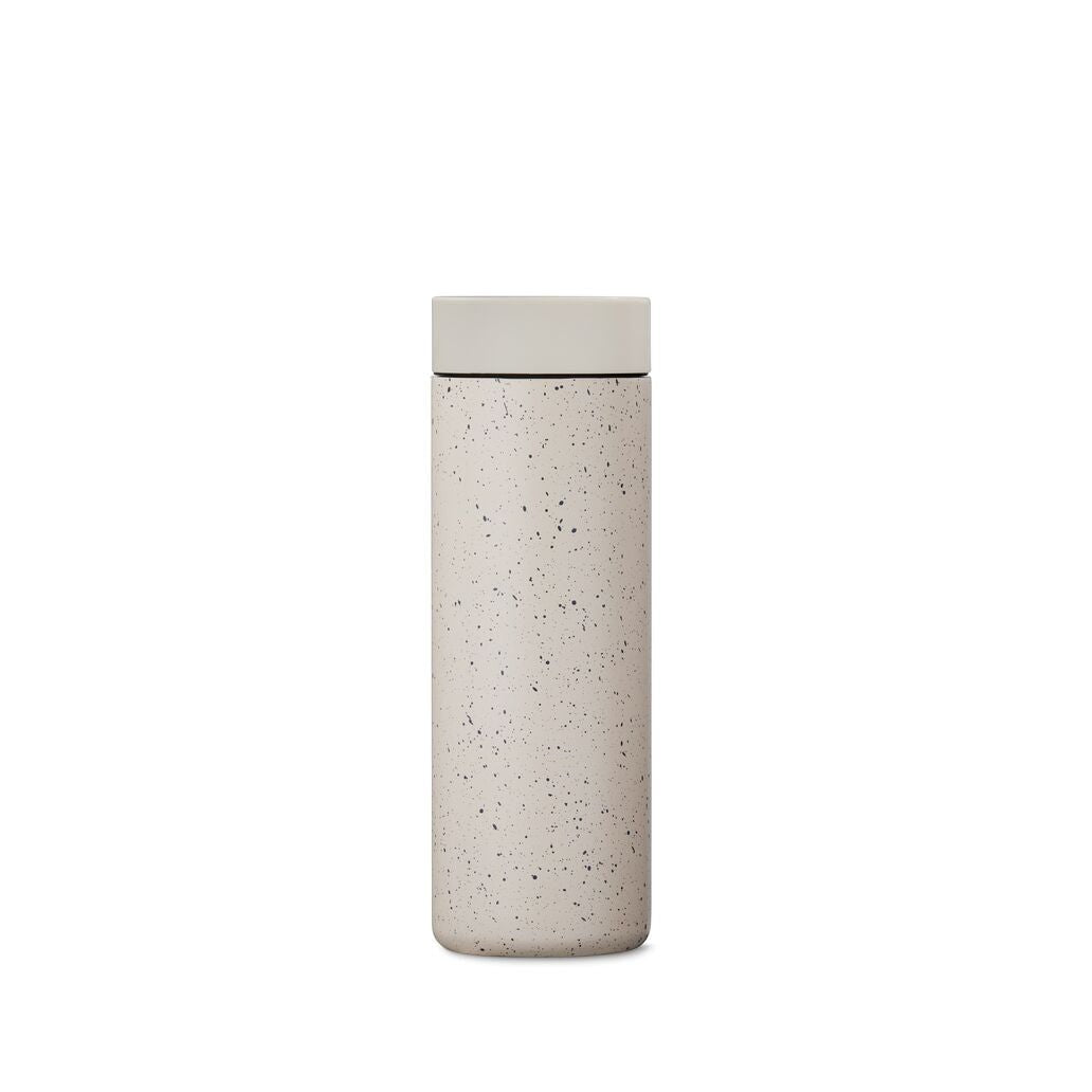 The Pull & Pour Shop MiiR 360 Traveler insulated tumbler in a speckled light gray finish with a matching lid.