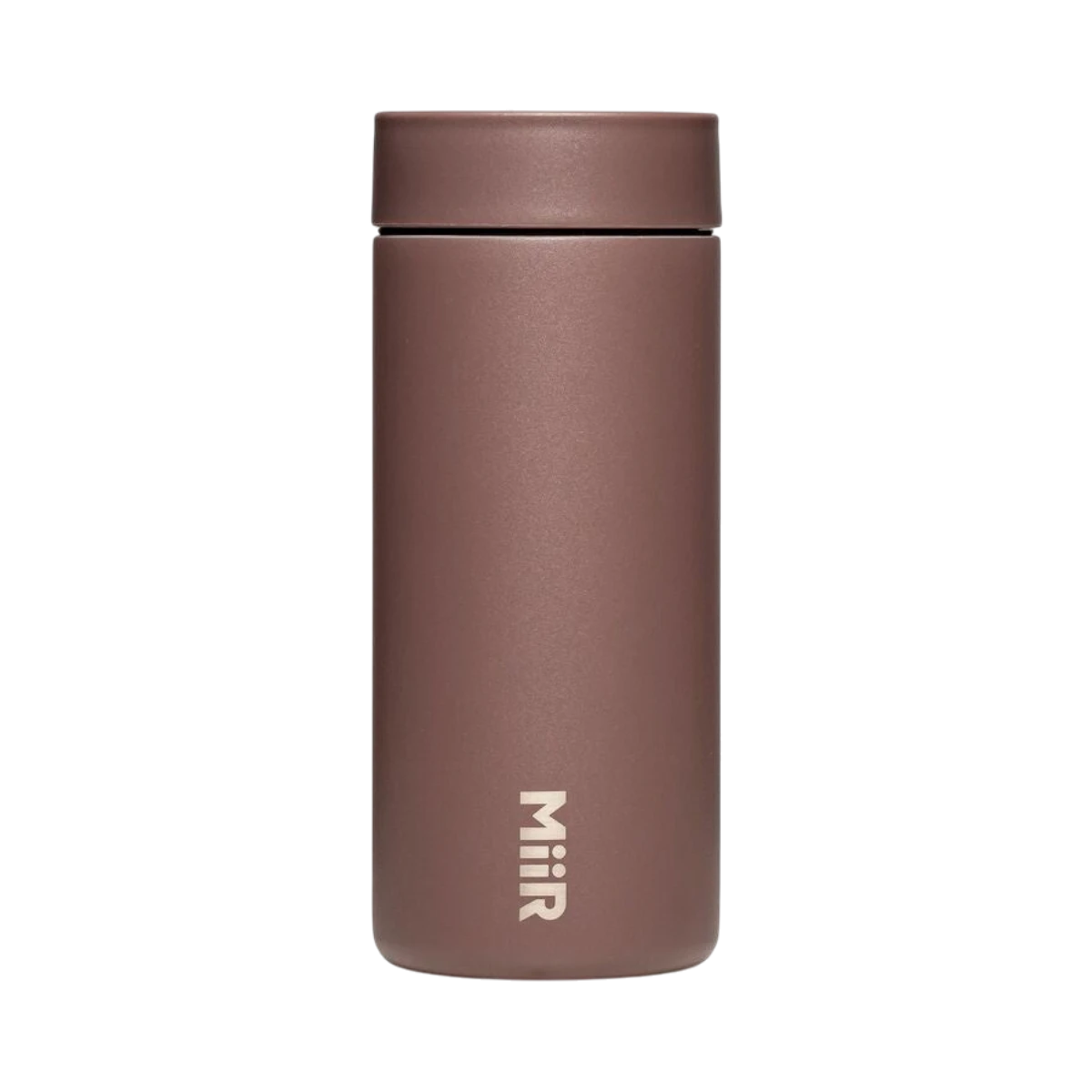 The Pull & Pour Shop MiiR 360 Traveler insulated tumbler in Cedar Brown with a leakproof 360-degree lid.