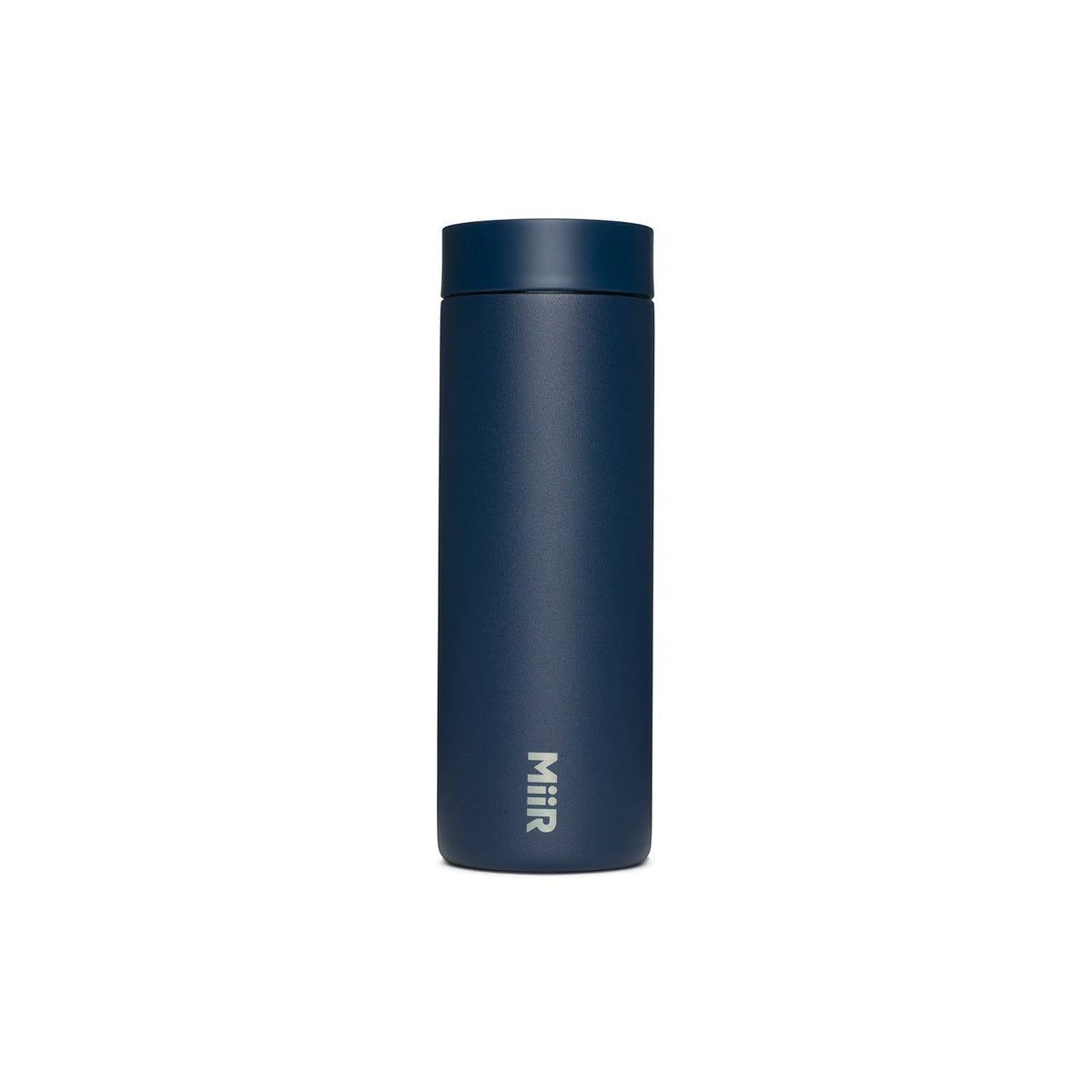 The Pull & Pour Shop MiiR 360 Traveler insulated navy blue travel tumbler with a leakproof 360-degree lid.