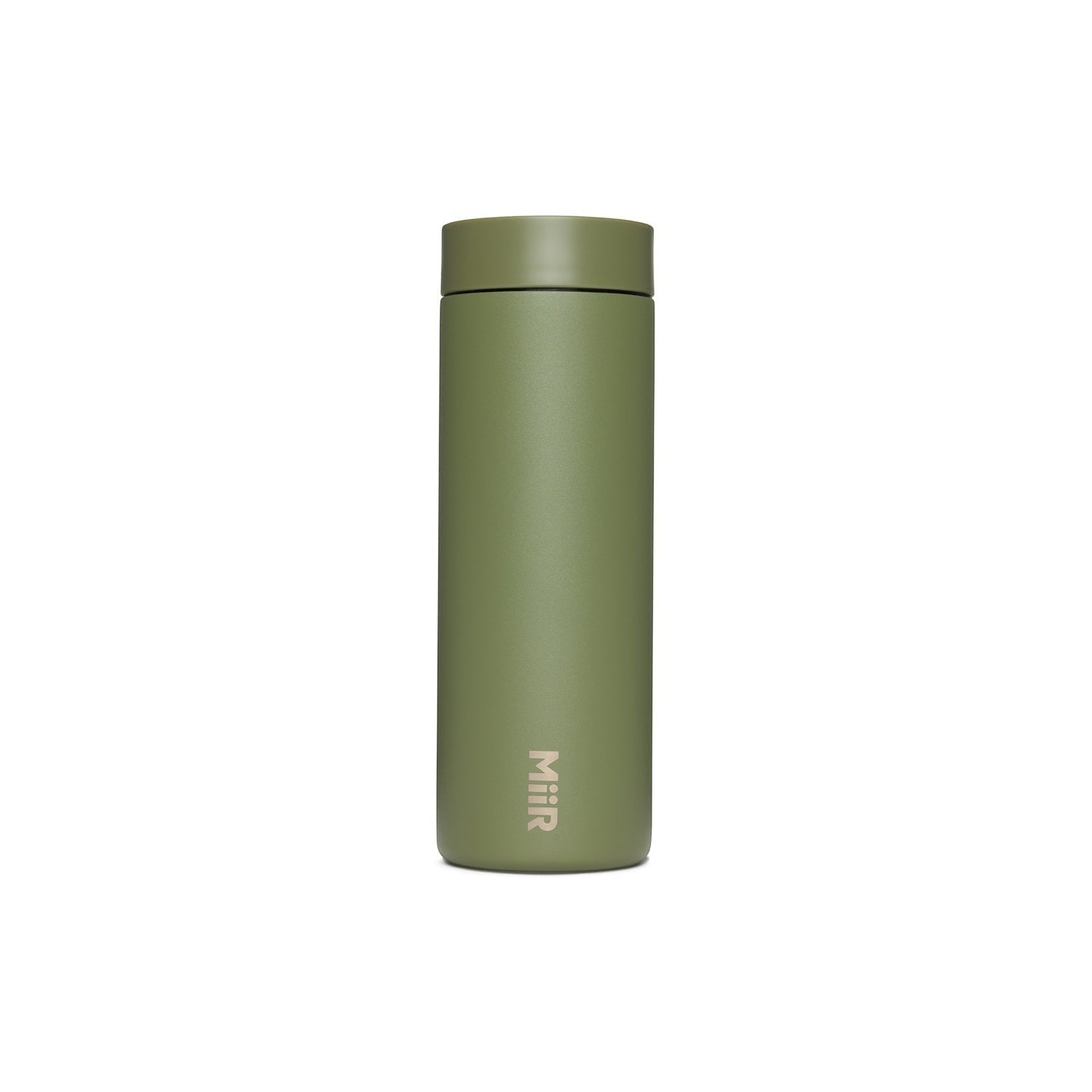 The Pull & Pour Shop MiiR 360 Traveler insulated travel tumbler in olive green with a leakproof 360-degree lid.