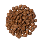 The Pull & Pour Shop Organic Floyd Farmhouse Breakfast Blend medium roast coffee beans in a circular pile.