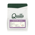 The Pull & Pour Shop Quills Coffee Southern Gothic cold brew blend bag with white packaging and purple label.